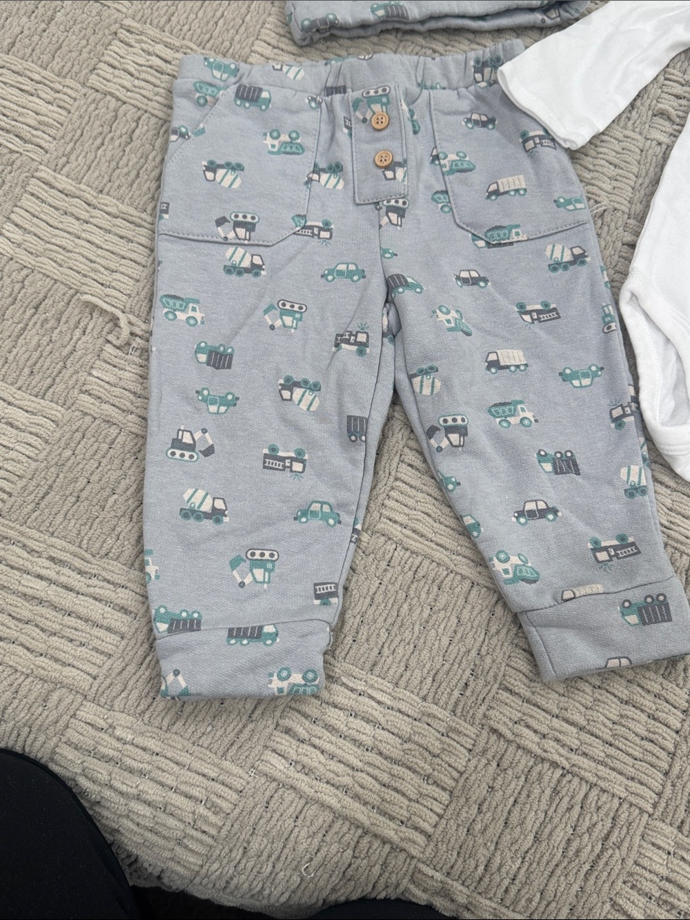 Carter's White Bodysuit with Tahari Gray & Teal Vehicle Print Pants and Hat - Picture 2 of 7